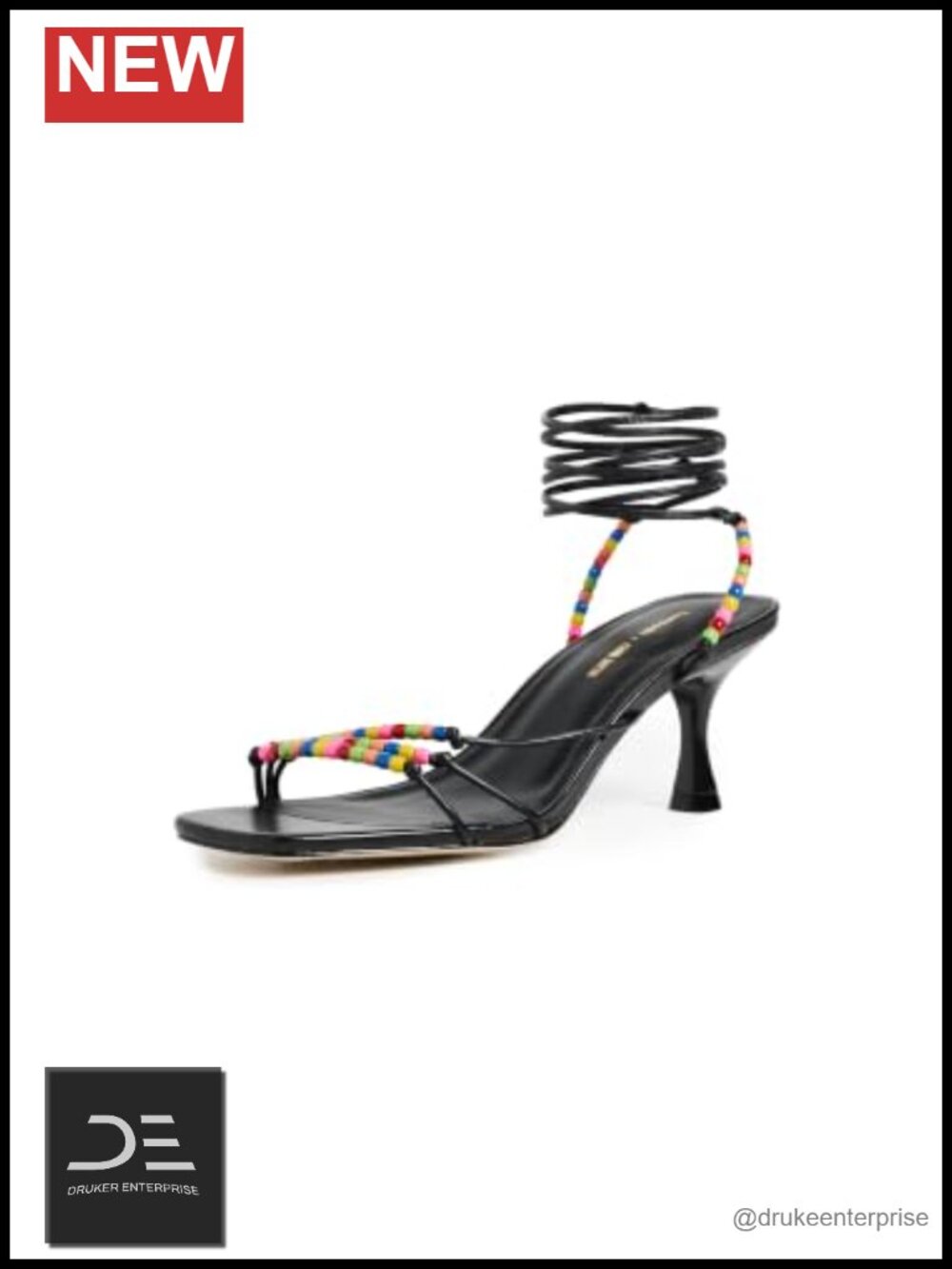 Beaded Kitten Heel Sandals Lace Up Calfskin Leather Sole